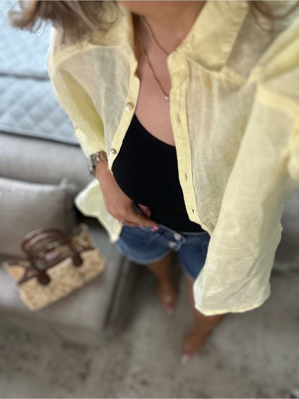 New๐บ Lemon yellow Linen Button Front Shirt - Picture 8 of 8